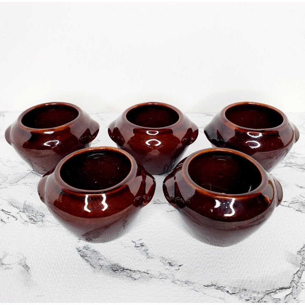 Set of 5 Vintage McCoy USA Mini Individual Bean Pots / Brown Glazed  Mid century